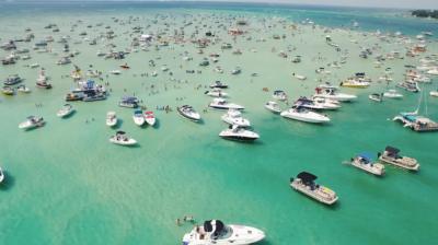 Aerial view of boats in Crab Island