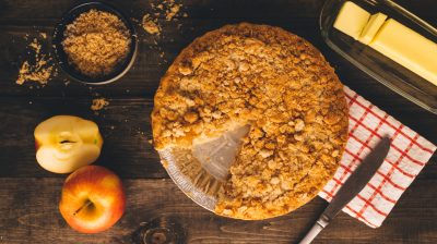 apple pie and apple flat lay